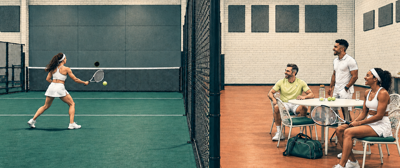 Private Tempo Tennis Lab court with target wall and ball machine